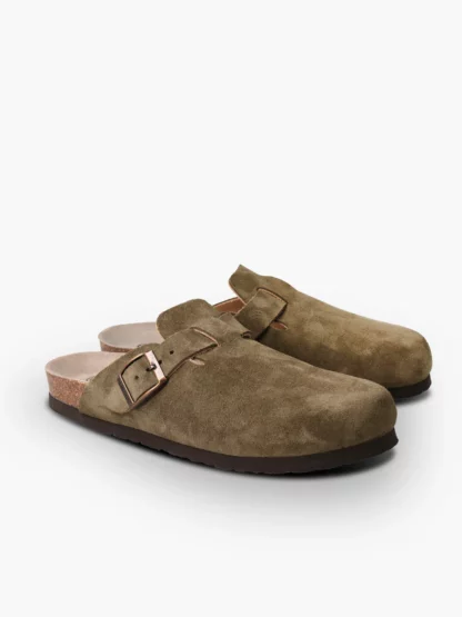 riva kaki mules cuir