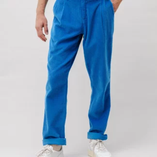 Corduroy Pleated Chino Pants Blue velours cotelé