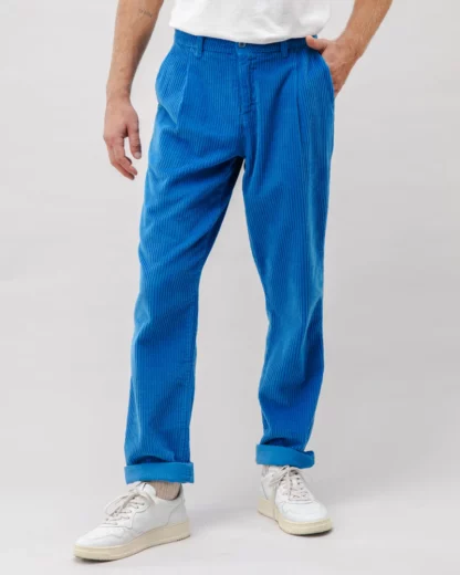 Corduroy Pleated Chino Pants Blue velours cotelé