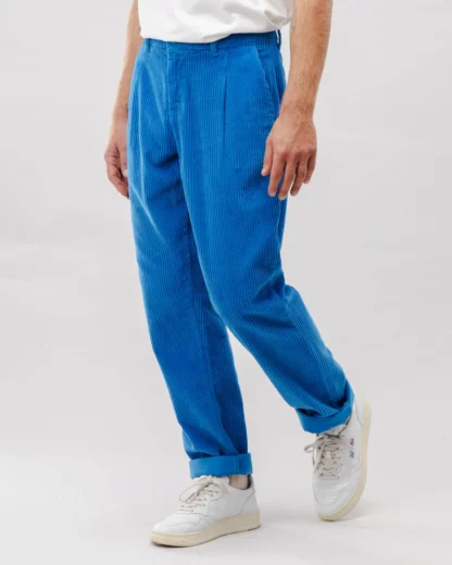 Corduroy Pleated Chino Pants Blue velours cotelé