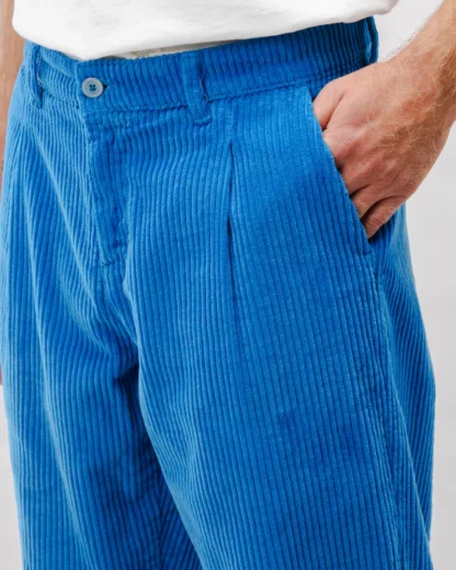 Corduroy Pleated Chino Pants Blue velours cotelé